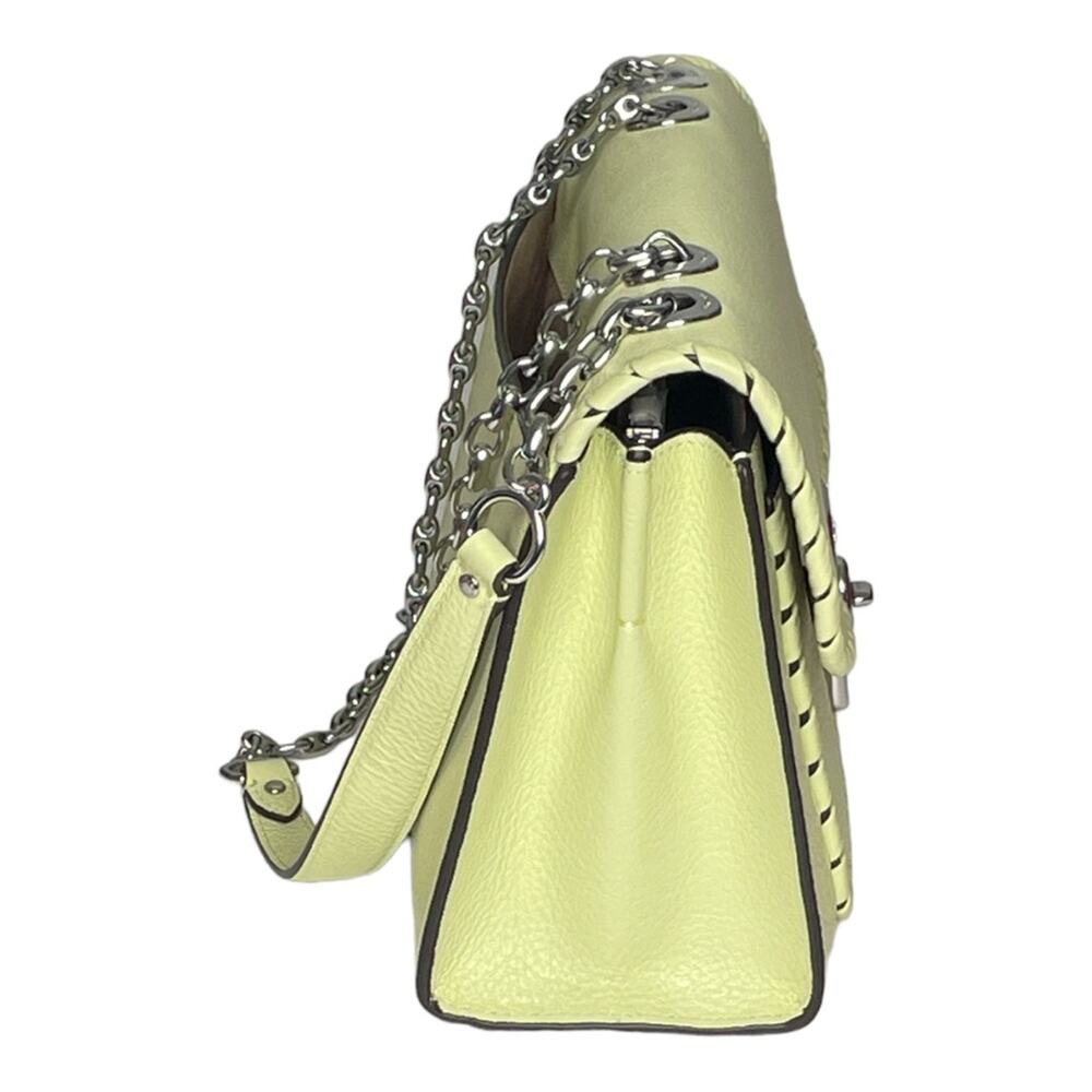 Coach Lane Leather Whipstitch Shoulder Bag Pale Lime Silver Trim - Picture 4 of 10